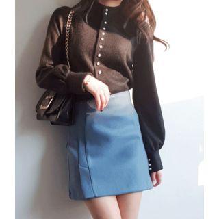 Mock-neck Faux-pearl Cardigan