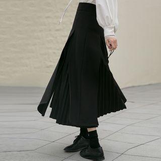 Panel Midi A-line Pleated Skirt