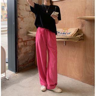 Plain Corduroy Pants Rose Pink - One Size