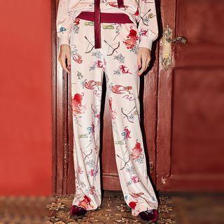 Dragon Print Wide-leg Pants