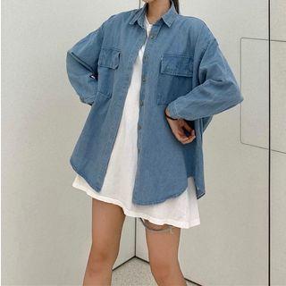 Long-sleeve Denim Shirt / Elbow-sleeve T-shirt