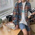 Long-sleeve Plaid Loose Fit-shirt As Shown In Figure - One Size