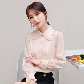 Long-sleeve Collared Plain Blouse