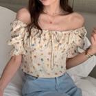 Puff-sleeve Floral Blouse Off-white - One Size