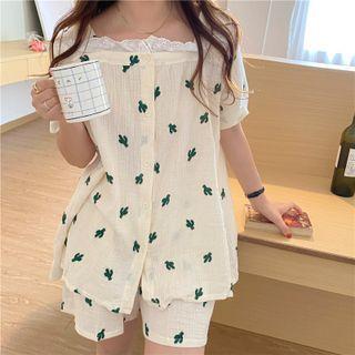 Short-sleeve Cactus Print Sleep Top / Shorts / Sleep Dress / Set