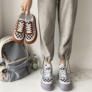 Platform Lace Up Checkered Canvas Sneakers