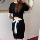 Short-sleeve Cutout-back Knit Bodycon Dress
