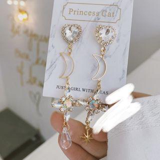 Alloy Moon Rhinestone Dangle Earring As Shown In Figure - One Size