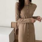 Slit-side Knit Shirtdress