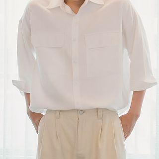 3/4-sleeve Flap-pocket Shirt