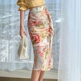 Fitted Floral Print Midi Skirt