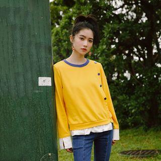 Buttoned Frill Hem Pullover