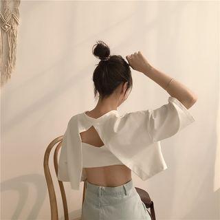 Elbow-sleeve Cut-out Back Crop T-shirt