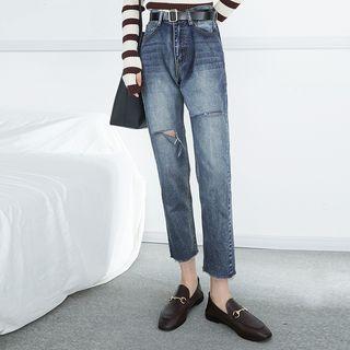 Ripped Tapered Ankle Jeans