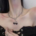 Layered Rhinestone Necklace Cherry - Black - One Size