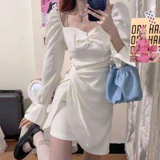 Cold-shoulder Wrap Mini Sheath Dress