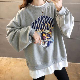 Mock Two-piece Oversize Printed Sweatshirt