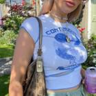 Short-sleeve Fish Print Crop Top