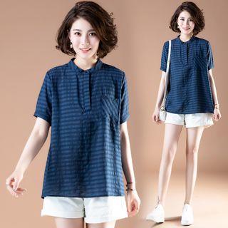 Short-sleeve Striped Overhead Shirt