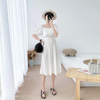 Puff-sleeve Square-collar Chiffon Dress