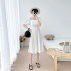 Puff-sleeve Square-collar Chiffon Dress