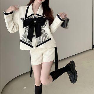 Bow Accent Button-up Jacket / Shorts
