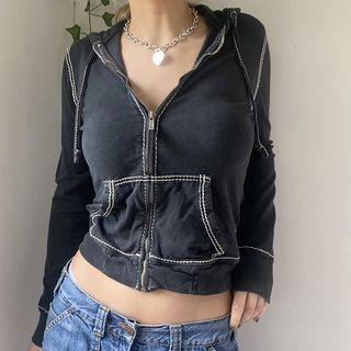 Long-sleeve Stitched Print Light Crop Jacket