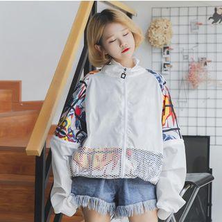 Print Detachable-sleeve Zip Jacket