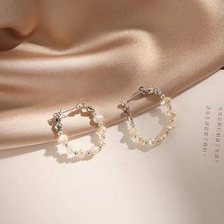 Sterling Silver Beaded Cicle Earrings  - Earring