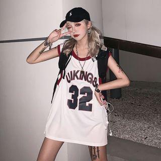 Sleeveless Contrast Trim Letter Mini T-shirt Dress