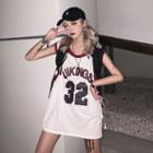 Sleeveless Contrast Trim Letter Mini T-shirt Dress