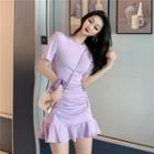 Short-sleeve Mini Mermaid Dress Purple - One Size