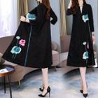 Flower Embroidered 3/4-sleeve Single-button Coat