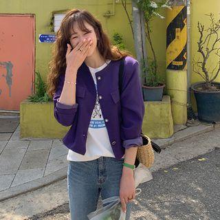 Button-up Boxy Short Jacket Purple - One Size