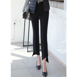 Cutout-hem Boot-cut Pants With Belt