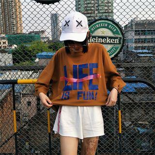 Lettering 3/4 Sleeve Loose-fit Long T-shirt