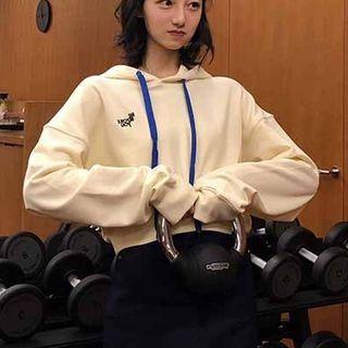 Embroidered Cropped Hoodie Almond - One Size