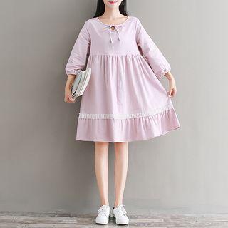 Long-sleeve Tie-neck Crochet Trim Dress