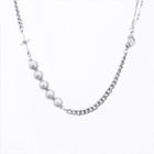 Faux Pearl Panel Chain Necklace Silver - One Size