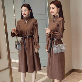Stand Collar Cutout Bell Sleeve Dress