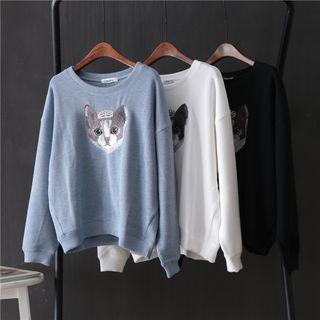Embroidered Cat Sweatshirt