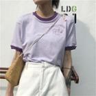 Print Short-sleeve Ringer T-shirt Purple - One Size