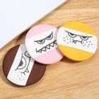 Set Of 3: Cartoon Print Powder Puff Yellow & Pink & Dark Brown - One Size