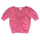 Ruched Short-sleeve Knit Top Pink - One Size