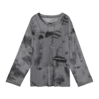 Set: Long-sleeve Tie-dyed Mesh T-shirt + Camisole Top
