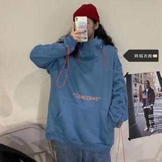 Letter Turtleneck Sweater Blue - One Size