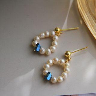 Freshwater Pearl Hoop Alloy Dangle Earring 1 Pair - White - One Size