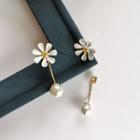 Faux Pearl Alloy Flower Dangle Earring 1 Pair - S925 Silver - As Shown In Figure - One Size