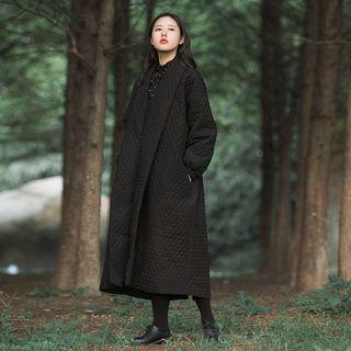 Padded Button Long Coat Black - One Size