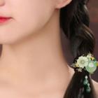 Retro Flower Gemstone Hair Tie Green Gemstone - Black - One Size